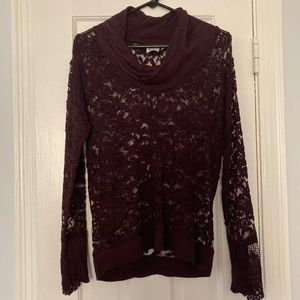 Burgundy Lace Top with Cowl Neck Size XS